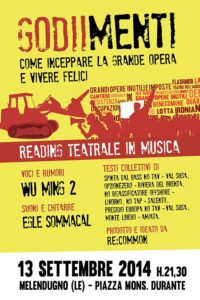 Locandina reading "GODIImenti" a Melendugno il 13 settembre