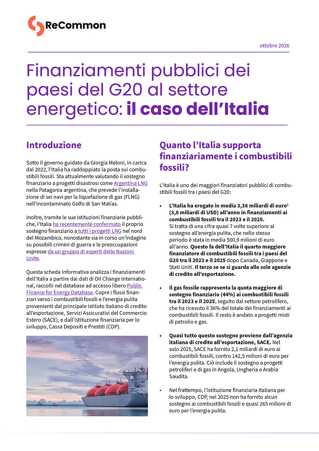 Finanziamenti pubblici dei paesi del G20 al settore energetico: il caso dell’Italia